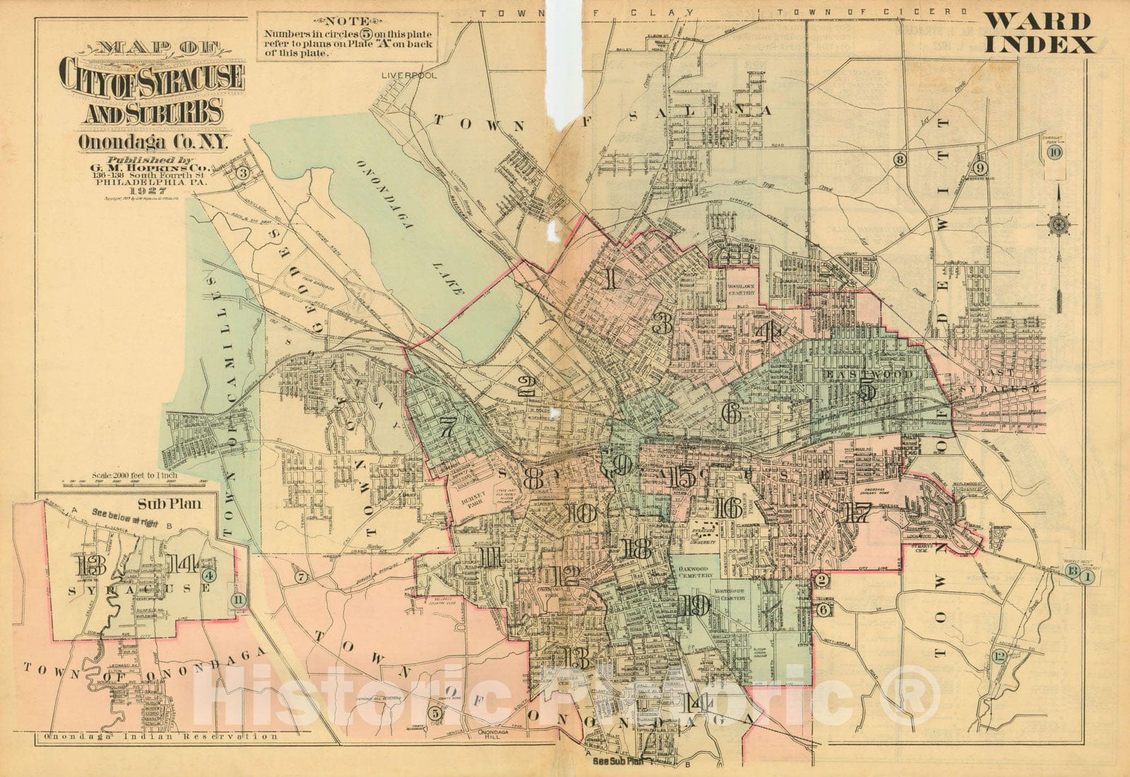 Historic Map : Atlas City of Syracuse, NY and Suburbs, Syracuse 1924 Ward Index , Vintage Wall Art