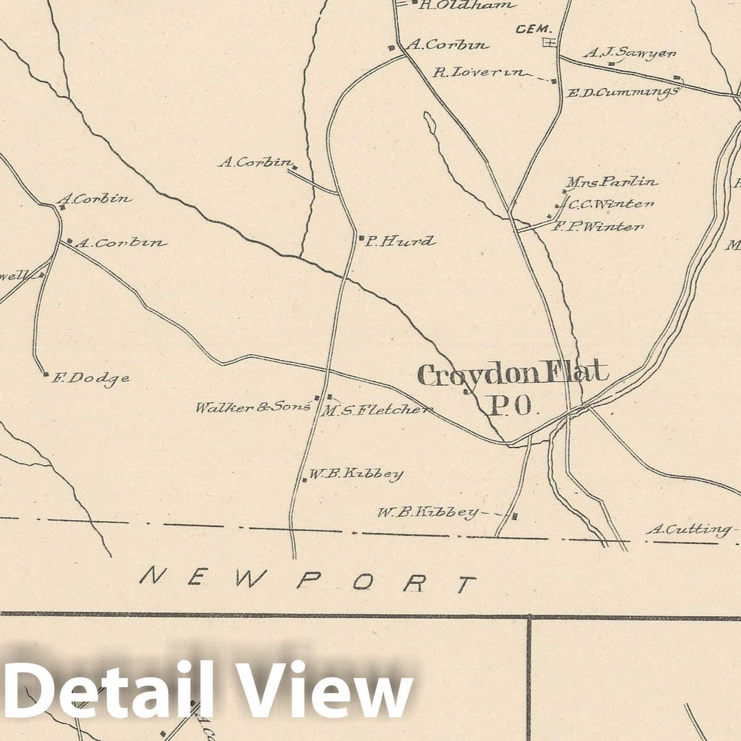 Historic Map : Croydon 1892 , Town and City Atlas State of New Hampshire , Vintage Wall Art