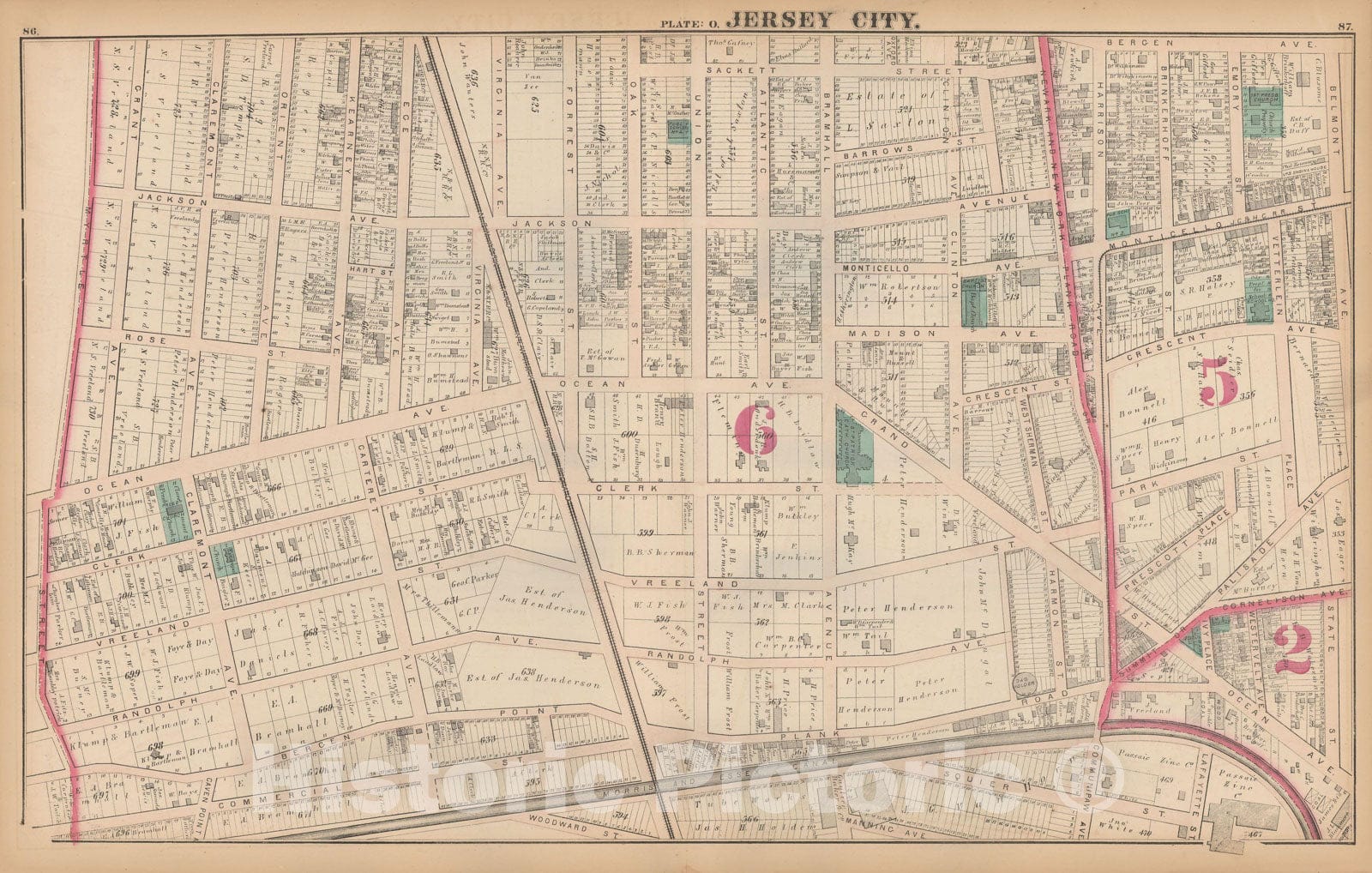 Historic Map : Combined Atlas State of New Jersey & The County of Hudson, Jersey City 1873 Plate O , Vintage Wall Art