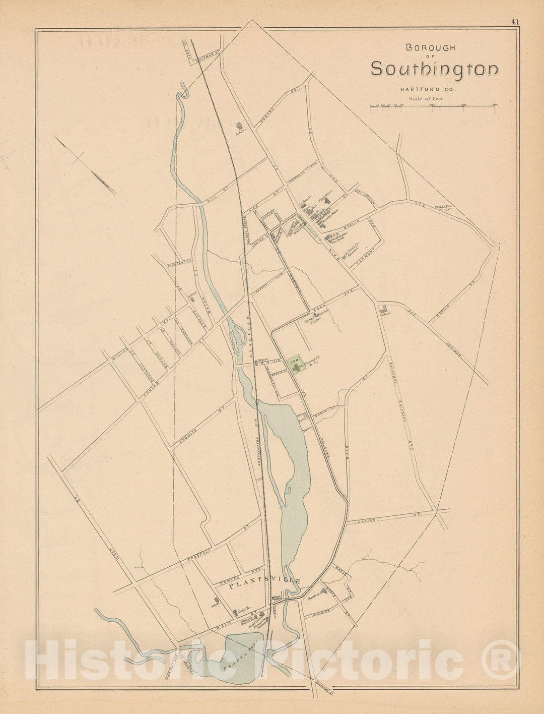 Historic Map : Southington 1893 , Town and City Atlas State of Connecticut , Vintage Wall Art