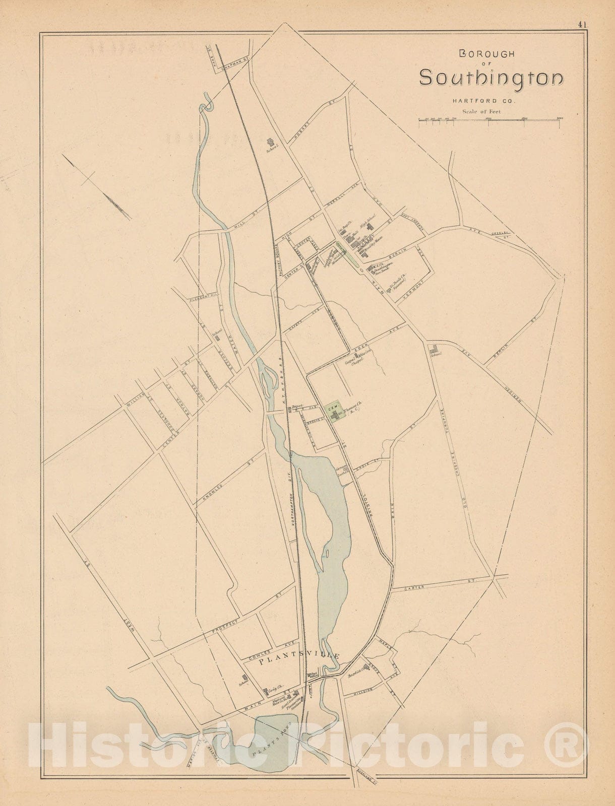 Historic Map : Southington 1893 , Town and City Atlas State of Connecticut , Vintage Wall Art