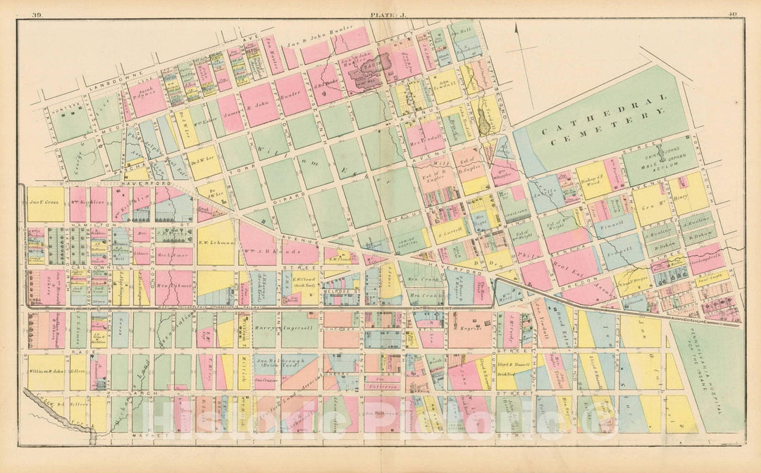 Historic Map : Atlas of West Philadelphia including the 24th & 27th Wards of the City of Philadelphia, West Philadelphia 1872 Plate J , Vintage Wall Art