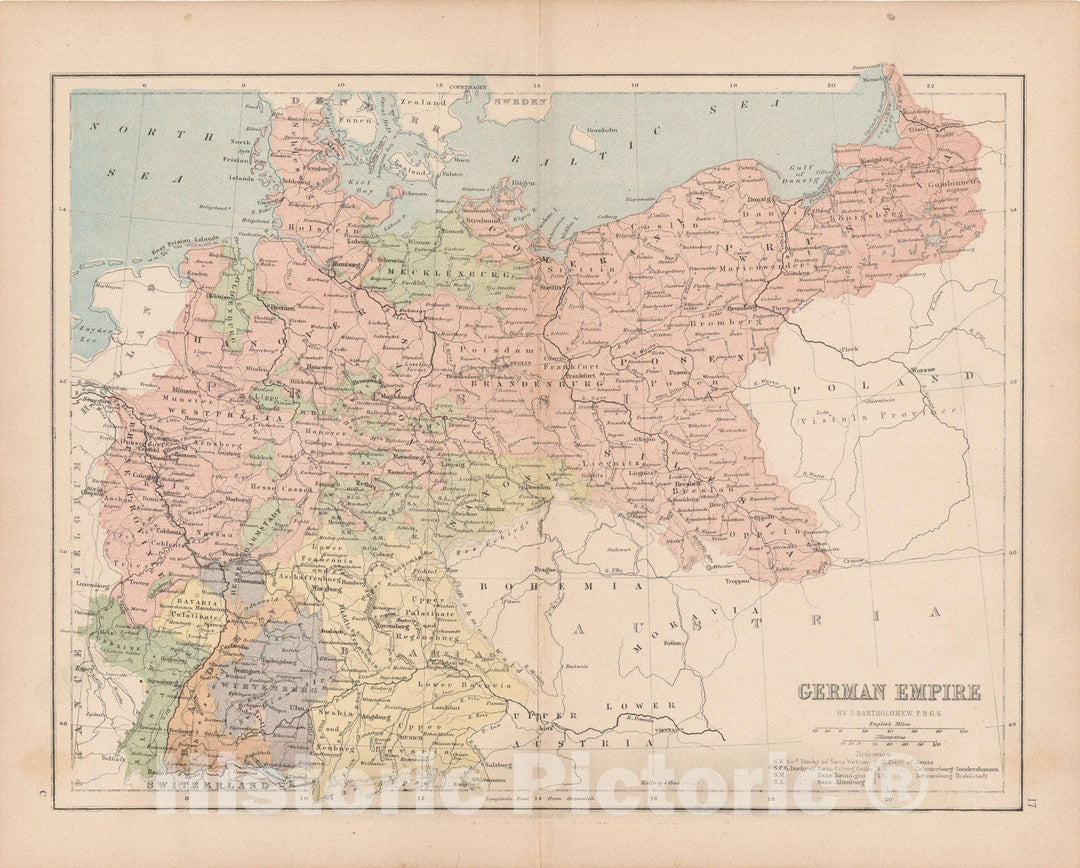 Historic Map : Germany & Poland 1875 , Student Atlas of Modern Geography , Vintage Wall Art