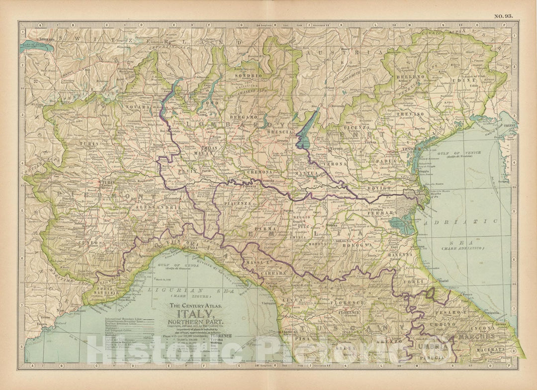 Historic Map : Italy 1914 , Century Atlas of the World, v3, Vintage Wall Art