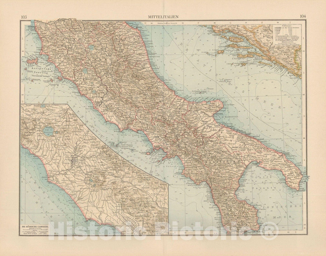 Historic Map : Italy 1899 , Andrees Allgemeiner Handatlas , v3, Vintage Wall Art