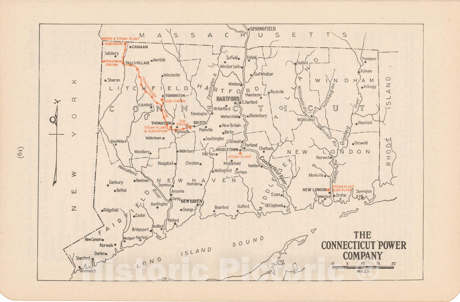 Historic Map : Connecticut Power Company 1914 , North American Electric Power and Traction Companies , Vintage Wall Art