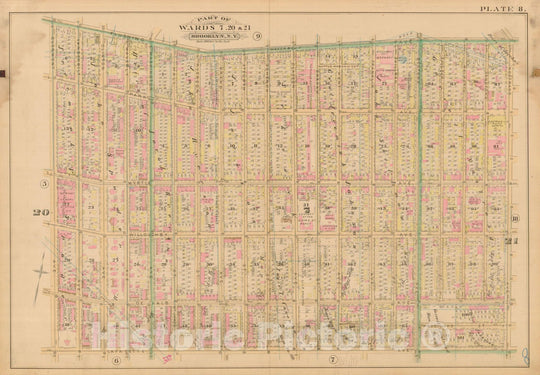 Historic Map : Robinson's Atlas City of Brooklyn, NY, Brooklyn 1886 Plate 008 , Vintage Wall Art