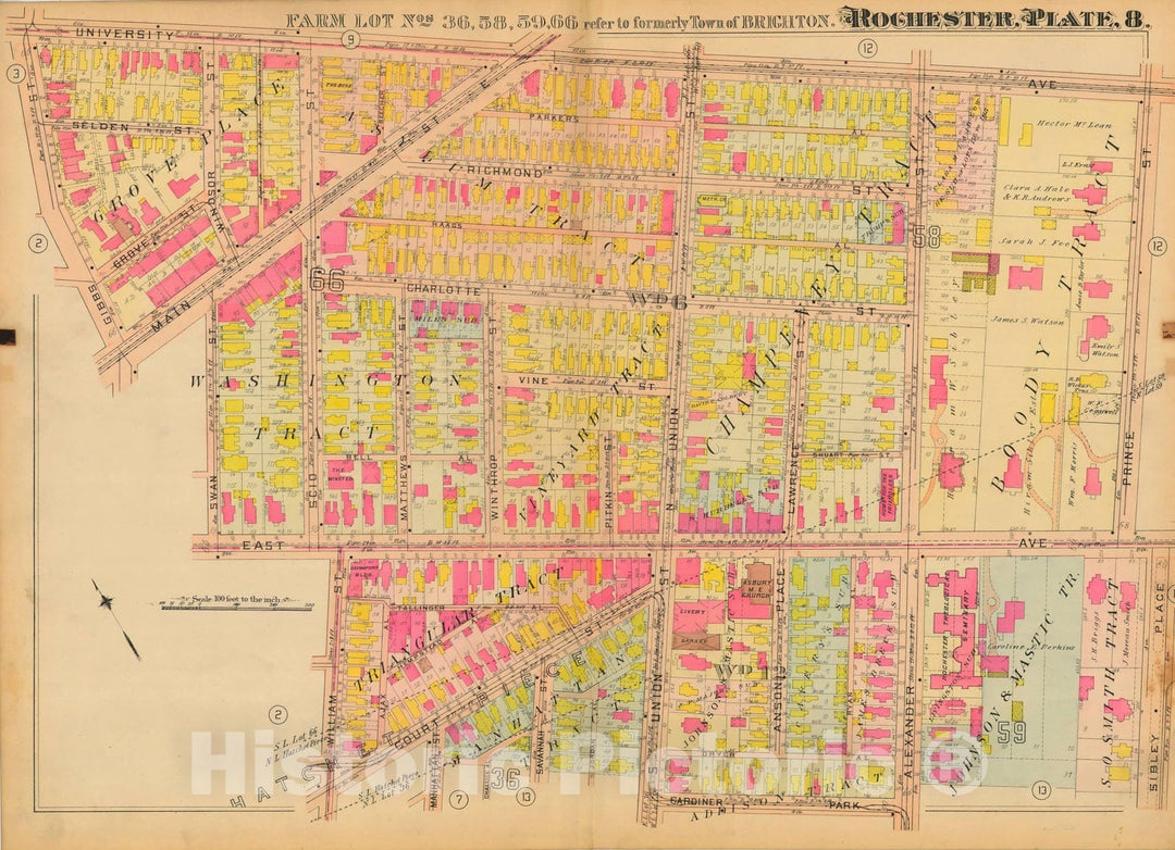 Historic Map : Atlas City of Rochester New York, Rochester 1910 Plate 008 , Vintage Wall Art