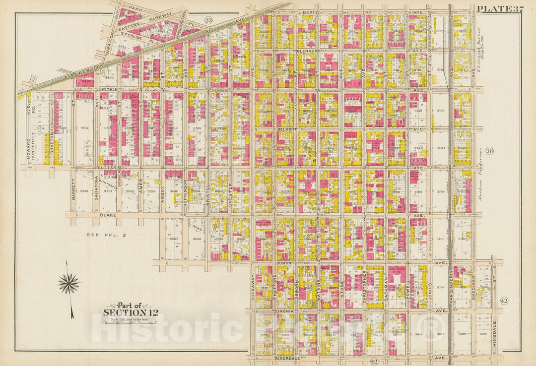 Historic Map : Vol. 1, Brooklyn 1908 Plate 037 , Atlas Borough of Brooklyn , Vintage Wall Art