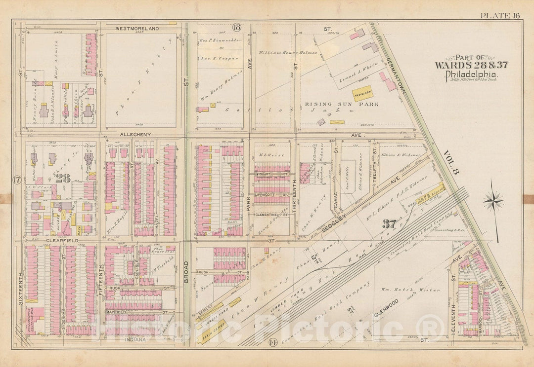 Historic Map : City of Philadelphia, 28th 32nd & 37th Wards, Vol. 6, Second Ed., Philadelphia 1894 Plate 016 , Vintage Wall Art