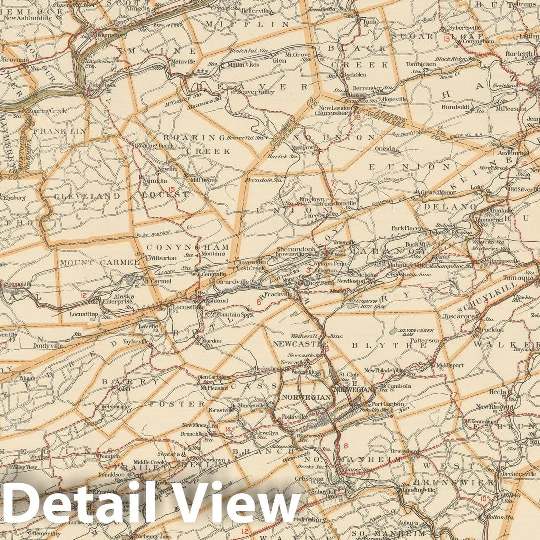 Historic Map : PA - Pottsville Section - 1900 , Northeast U.S. State & City Maps , Vintage Wall Art