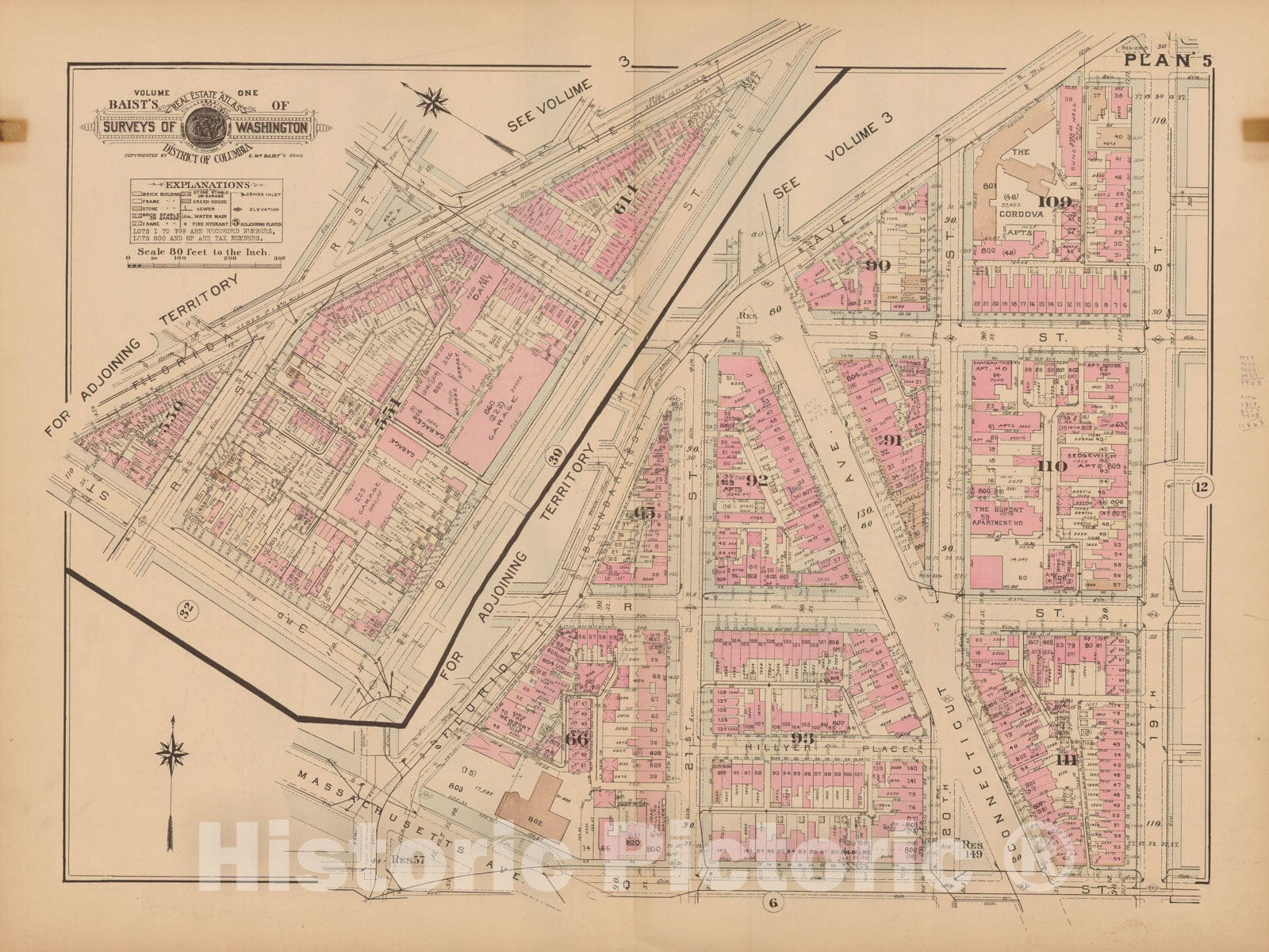 Historic Map : Atlas of Washington D.C. Volume 1 (Inner NW), Washington 1939 Plate 005 , Vintage Wall Art