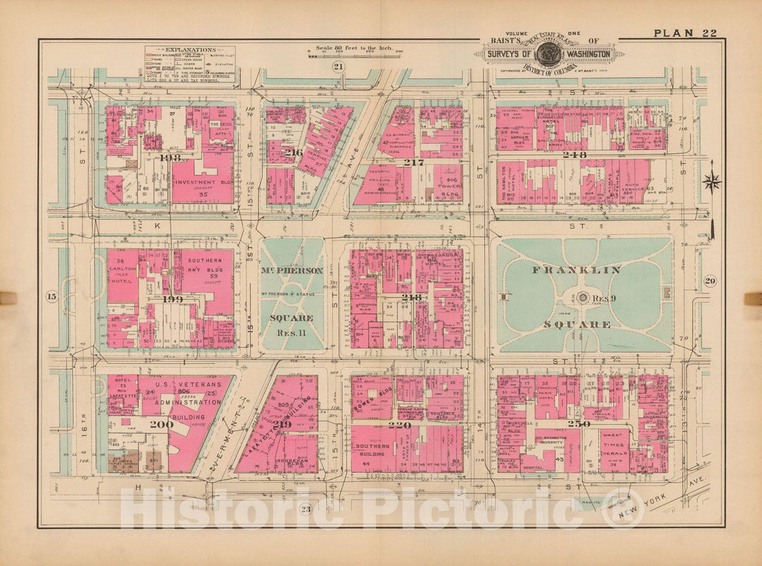 Historic Map : Atlas of Washington D.C. Volume 1 (Inner NW), Washington 1939 Plate 022 , Vintage Wall Art