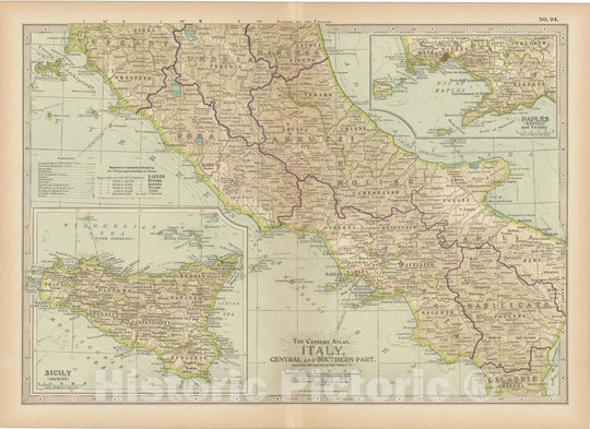 Historic Map : Italy 1914 , Century Atlas of the World, v2, Vintage Wall Art