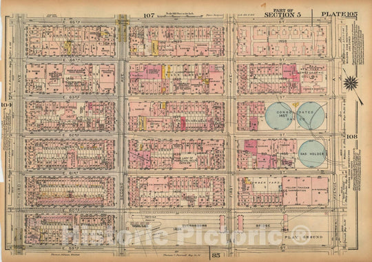 Historic Map : Land Book of the Borough of Manhattan, City of NY, Manhattan 1925 Plate 105 , Vintage Wall Art