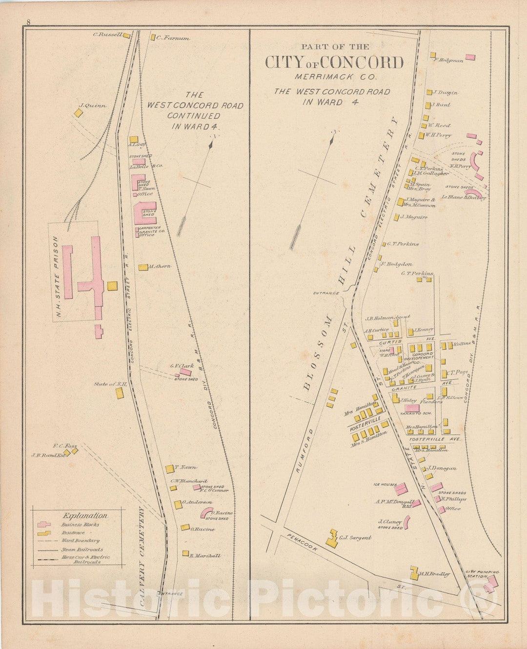 Historic Map : Concord 1892 , Town and City Atlas State of New Hampshire , v2, Vintage Wall Art