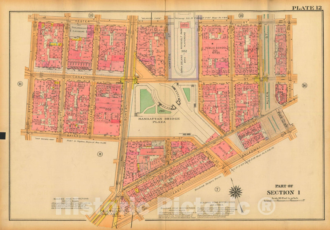 Historic Map : Atlas City of New York, Borough of Manhattan, Volume One, Battery to 14th Street, Manhattan 1922 Plate 012 , Vintage Wall Art