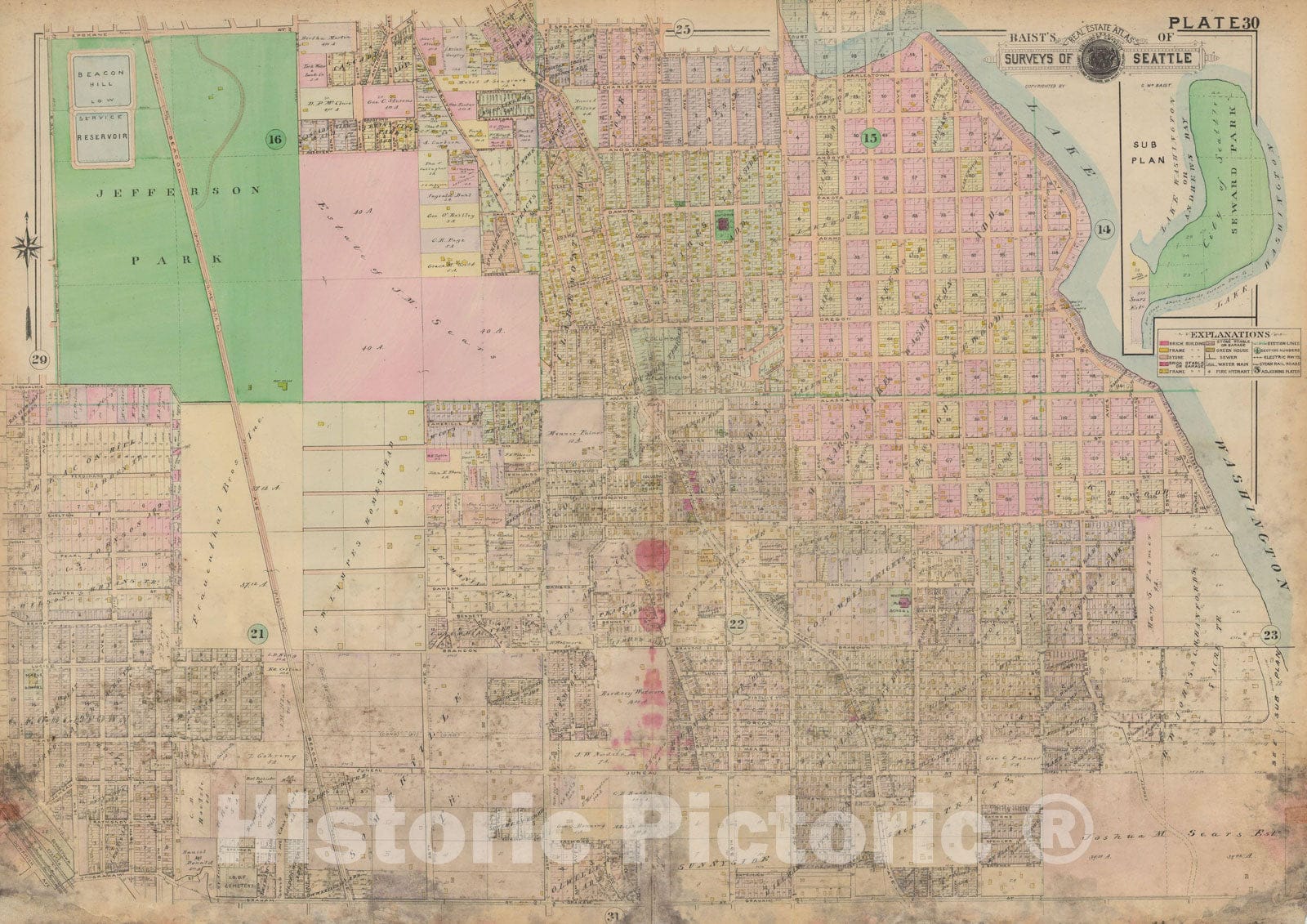 Historic Map : Real Estate Atlas of Surveys of Seattle, Seattle 1912 Plate 030 , Vintage Wall Art