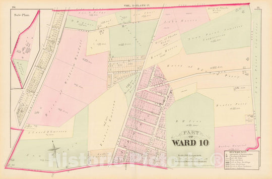 Historic Map : City Atlas of Providence Rhode Island by Wards, Volume III, Providence 1875 Plate P , Vintage Wall Art