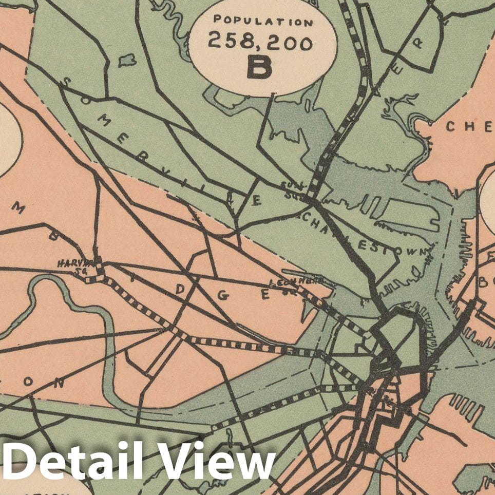 Historic Map : Greater Boston Transit Maps, Boston Elevated Railway 1900 Railroad Catography , Vintage Wall Art