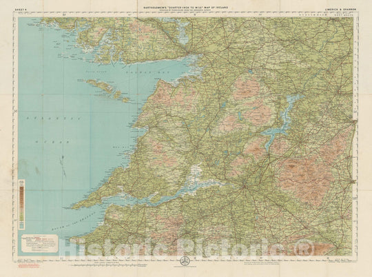 Historic Map : Bartholomew's Quarter-Inch to Mile Maps of Ireland , v3, Vintage Wall Art