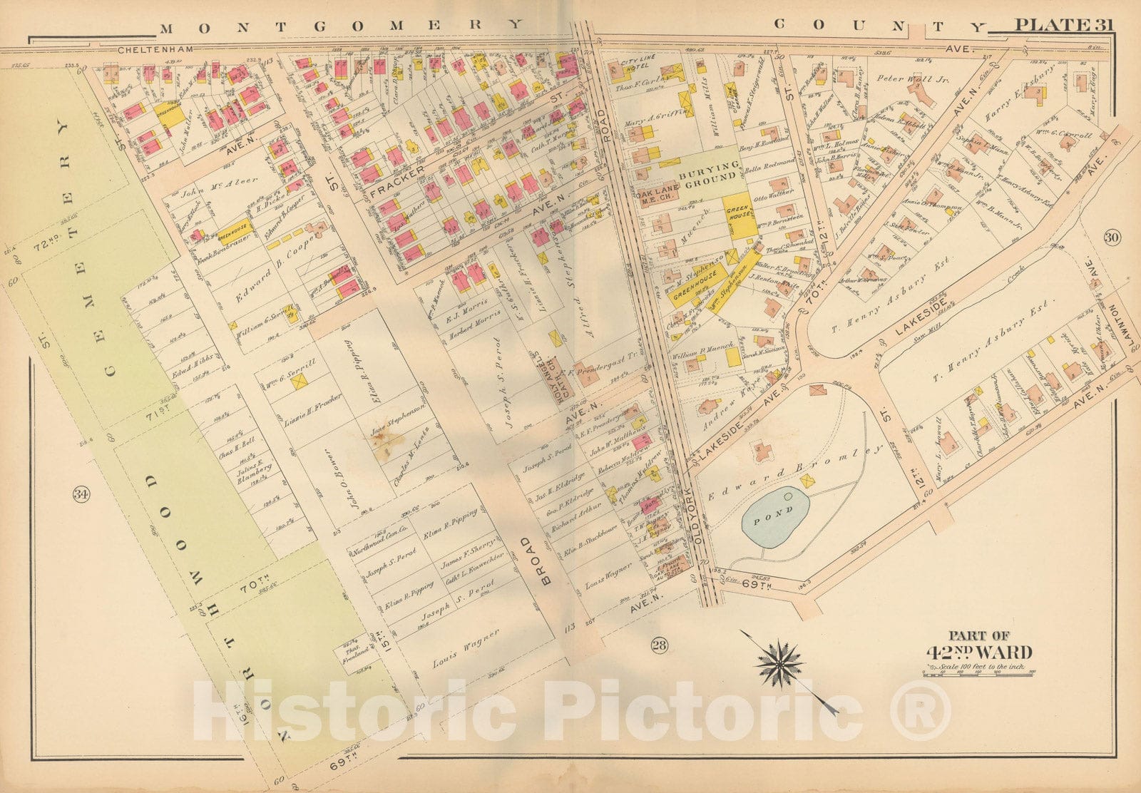 Historic Map : Atlas City of Philadelphia, 42nd Ward, Philadelphia 1913 Plate 031 , Vintage Wall Art