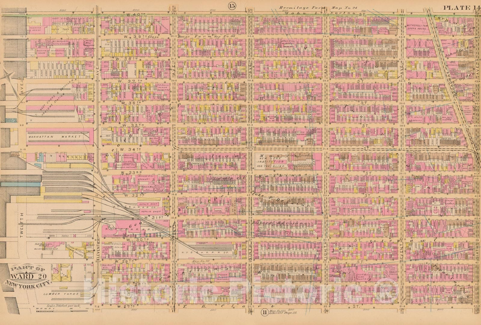 Historic Map : Manhattan & New York City 1885 Plate 014 , Robinson's Atlas City of New York , Vintage Wall Art