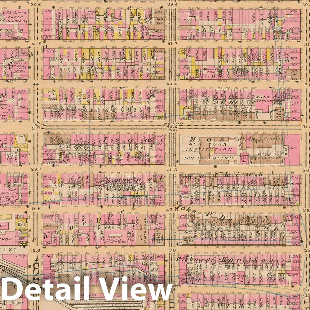 Historic Map : Manhattan & New York City 1885 Plate 014 , Robinson's Atlas City of New York , Vintage Wall Art