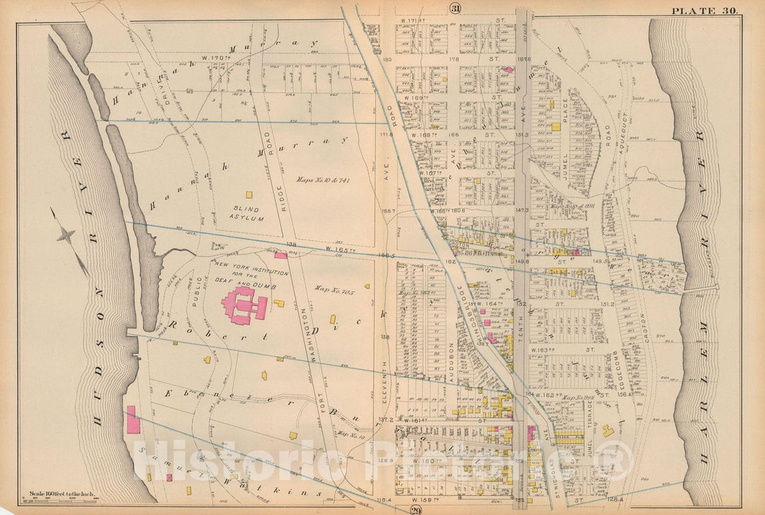 Historic Map : Atlas City of New York, Vol 2 ... 12th Ward, 2nd Ed., Manhattan 1884 Plate 030 , Vintage Wall Art