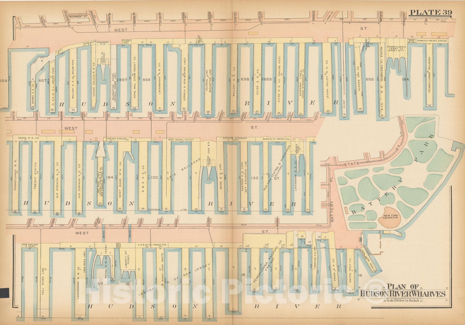 Historic Map : Atlas City of New York, Borough of Manhattan, Vol 1, Batery to 14th St 1922 - 1935 Plate 039 , Vintage Wall Art