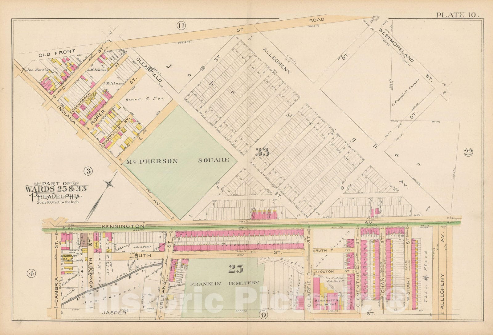 Historic Map : Atlas City of Philadelphia Volume 9 25th and 33rd Wards, Philadelphia 1891 Plate 010 , Vintage Wall Art