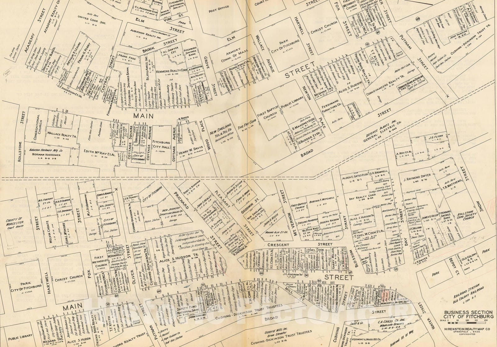 Historic Map : New England States Ed., Fitchburg 1946 , Nirenstein's National Preferred Real Estate Locations of Business Properties , Vintage Wall Art