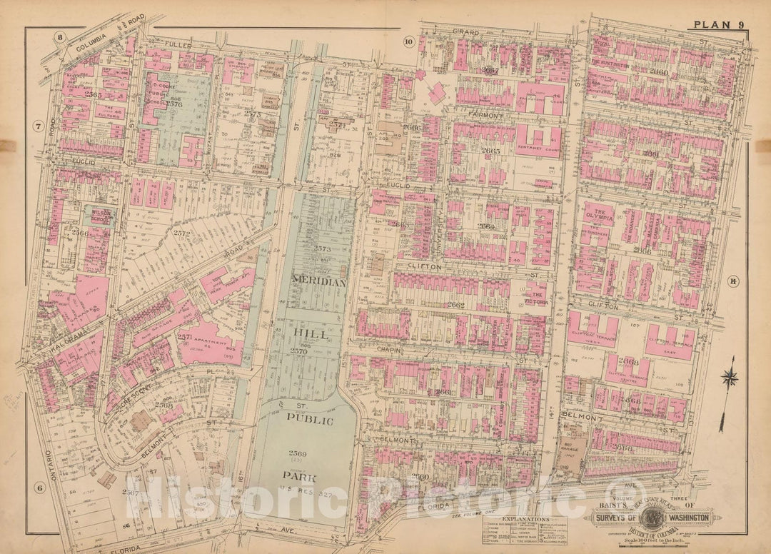 Historic Map : Atlas of Washington D.C. Volume 3 (Outer NW), Washington 1937 Plate 009 , Vintage Wall Art