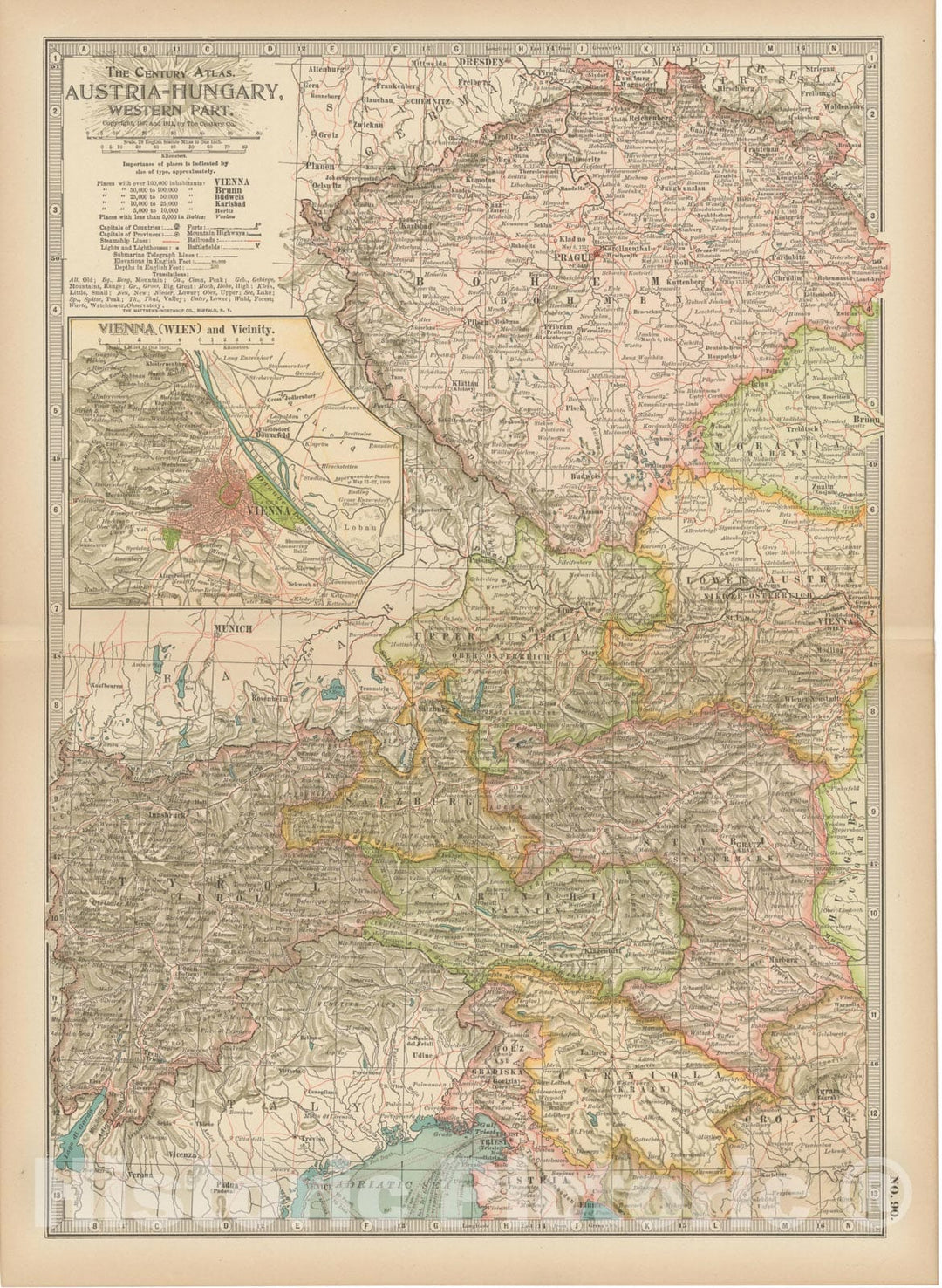 Historic Map : Austria & Poland & Czech Republic & Slovakia & Slovenia & Bosnia 1914 , Century Atlas of the World, Vintage Wall Art