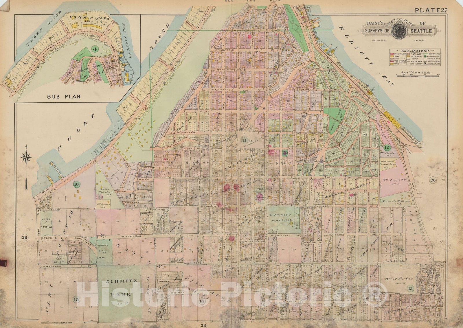 Historic Map : Real Estate Atlas of Surveys of Seattle, Seattle 1912 Plate 027 , Vintage Wall Art