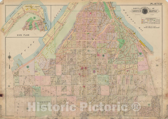 Historic Map : Real Estate Atlas of Surveys of Seattle, Seattle 1912 Plate 027 , Vintage Wall Art