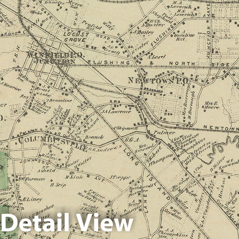 Historic Map : Atlas of Long Island, New York, Newtown & Queens 1873 , v4, Vintage Wall Art