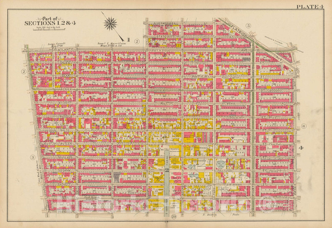 Historic Map : Vol. 1, Brooklyn 1908 Plate 004 , Atlas Borough of Brooklyn , Vintage Wall Art