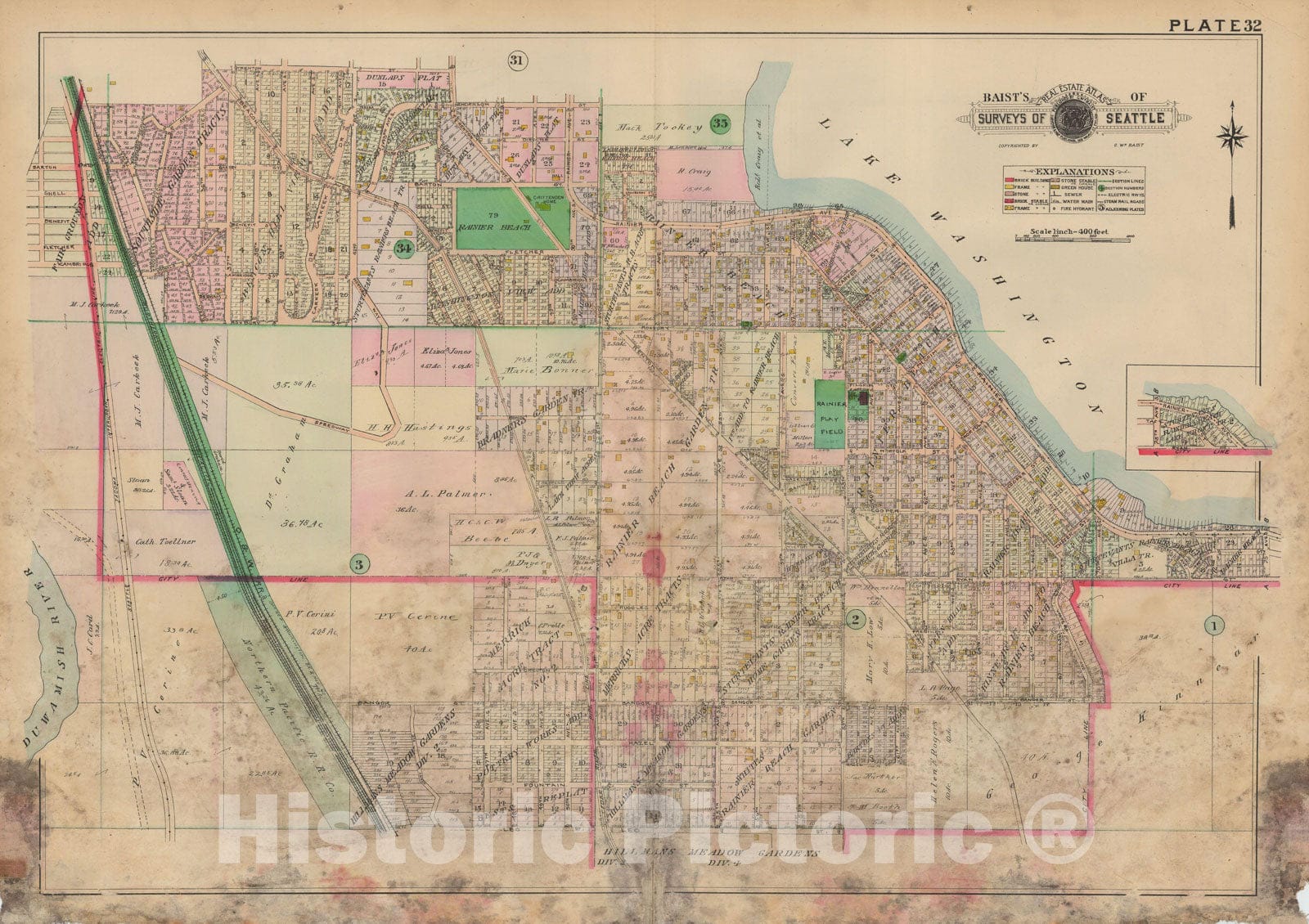 Historic Map : Real Estate Atlas of Surveys of Seattle, Seattle 1912 Plate 032 , Vintage Wall Art