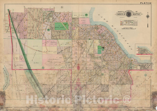 Historic Map : Real Estate Atlas of Surveys of Seattle, Seattle 1912 Plate 032 , Vintage Wall Art