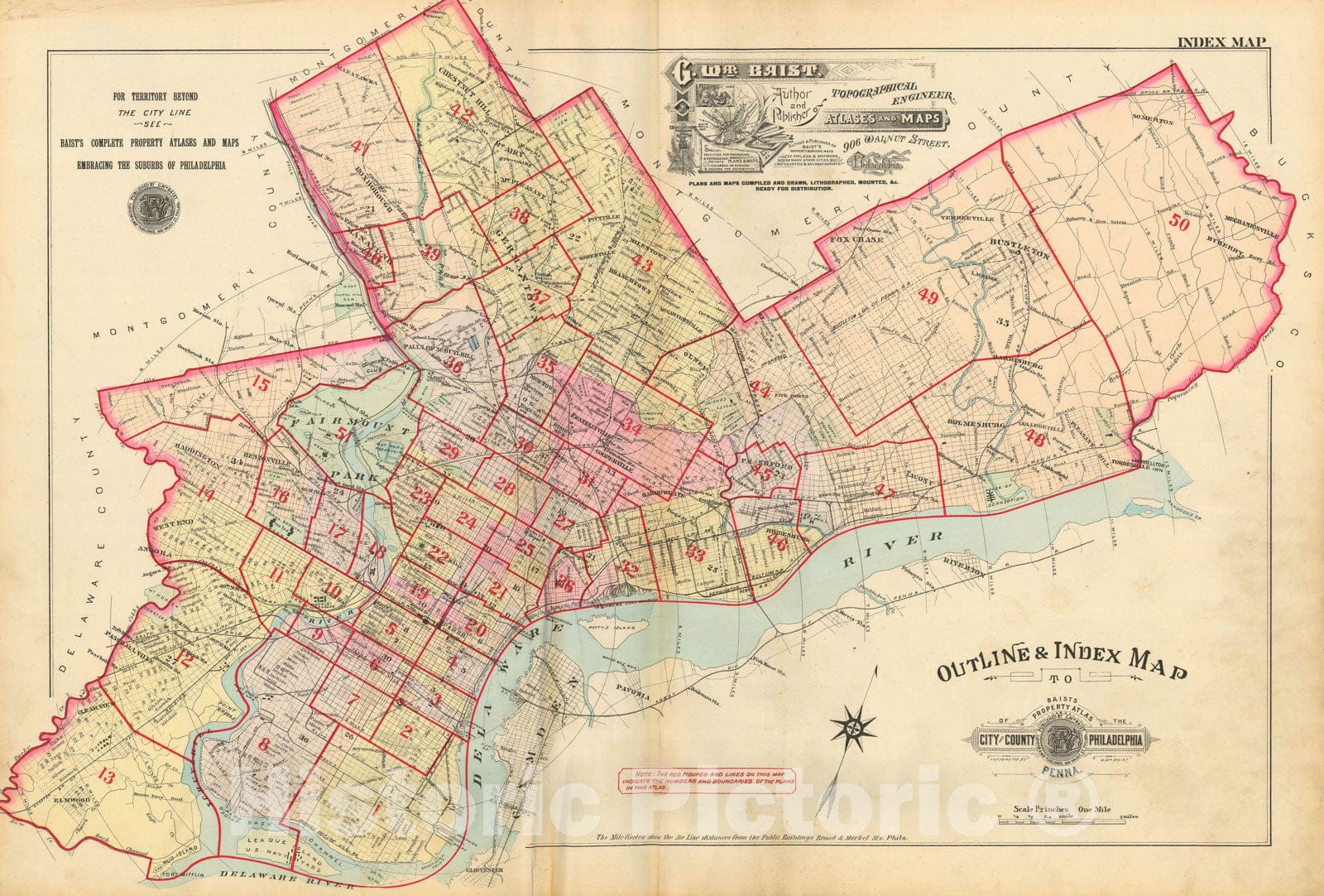 Historic Map : Baist's Property Atlas of Philadelphia, Philadelphia 1895 Index Plate , Vintage Wall Art