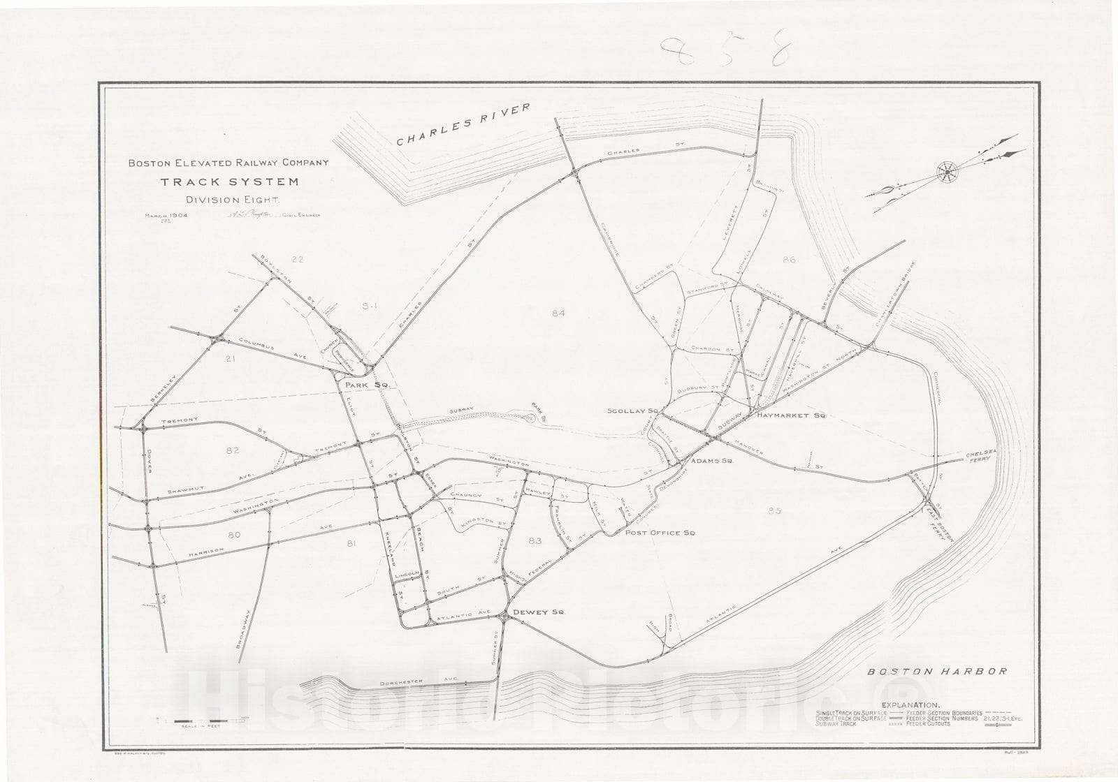 Historic Map : Greater Boston Transit Maps, Track System: Division Eight 1904 Railroad Catography , Vintage Wall Art