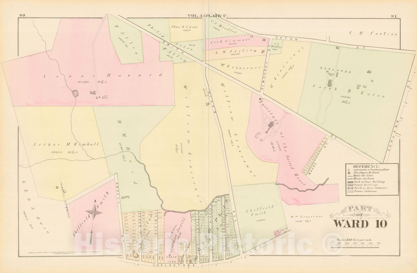 Historic Map : City Atlas of Providence Rhode Island by Wards, Volume III, Providence 1875 Plate U , Vintage Wall Art