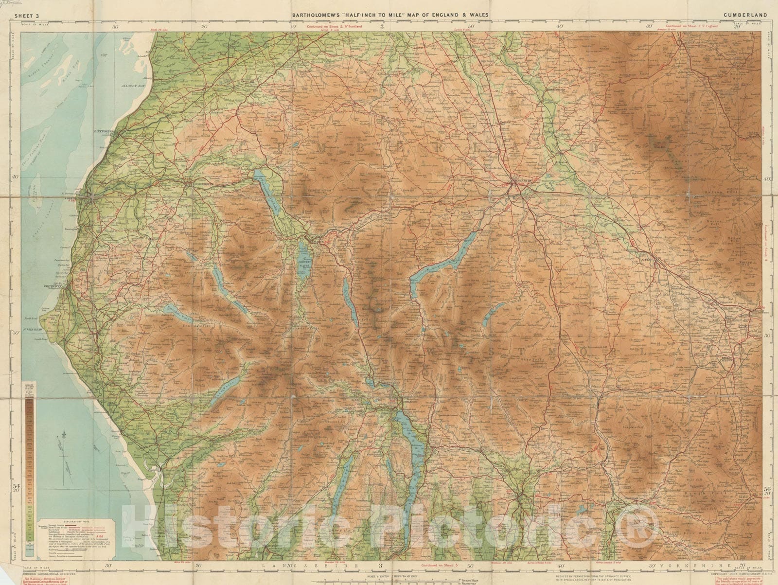 Historic Map : Bartholomew's Half-Inch to Mile Maps of England and Wales , Vintage Wall Art