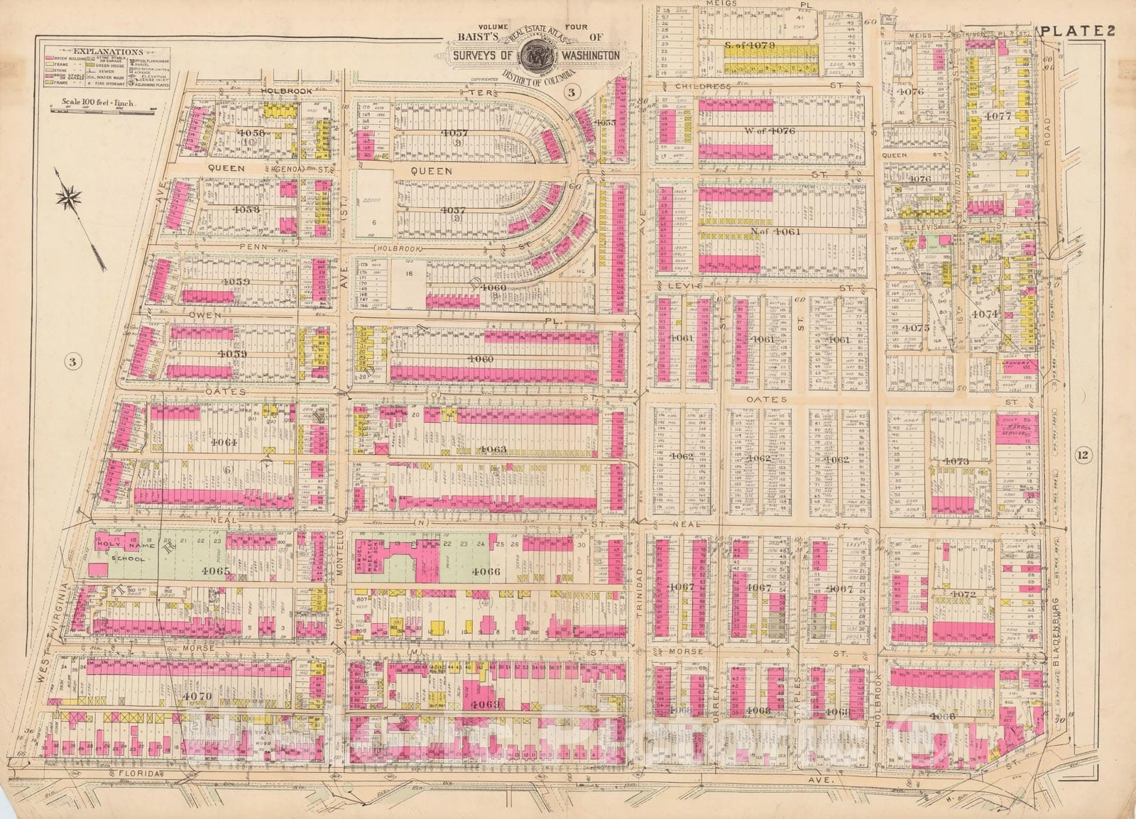 Historic Map : Atlas of Washington D.C. Volume 4 (NE, SE), Washington 1927 Plate 002 , Vintage Wall Art