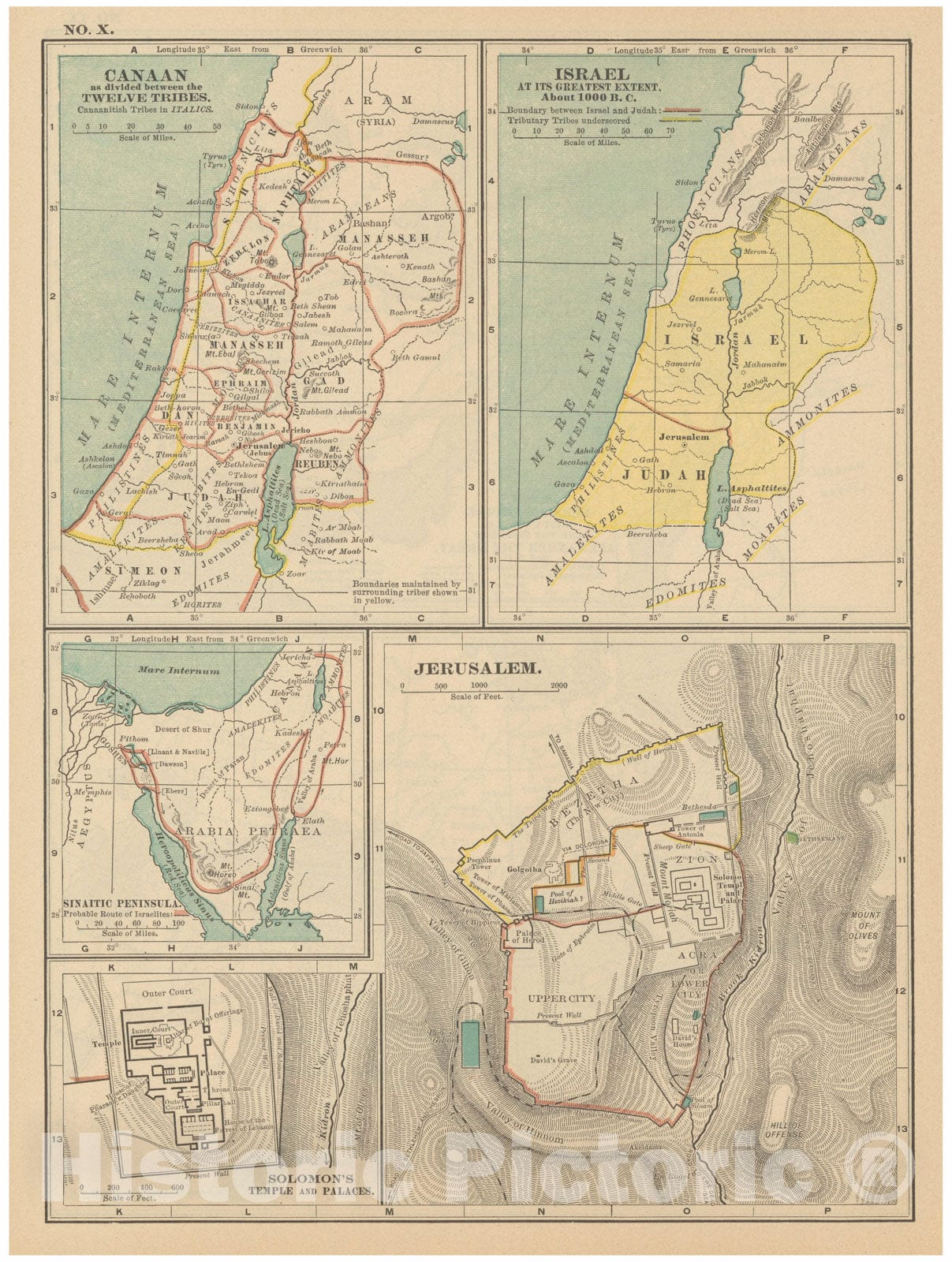 Historic Map : Israel & Jordan & Egypt 1914 , Century Atlas of the World, Vintage Wall Art