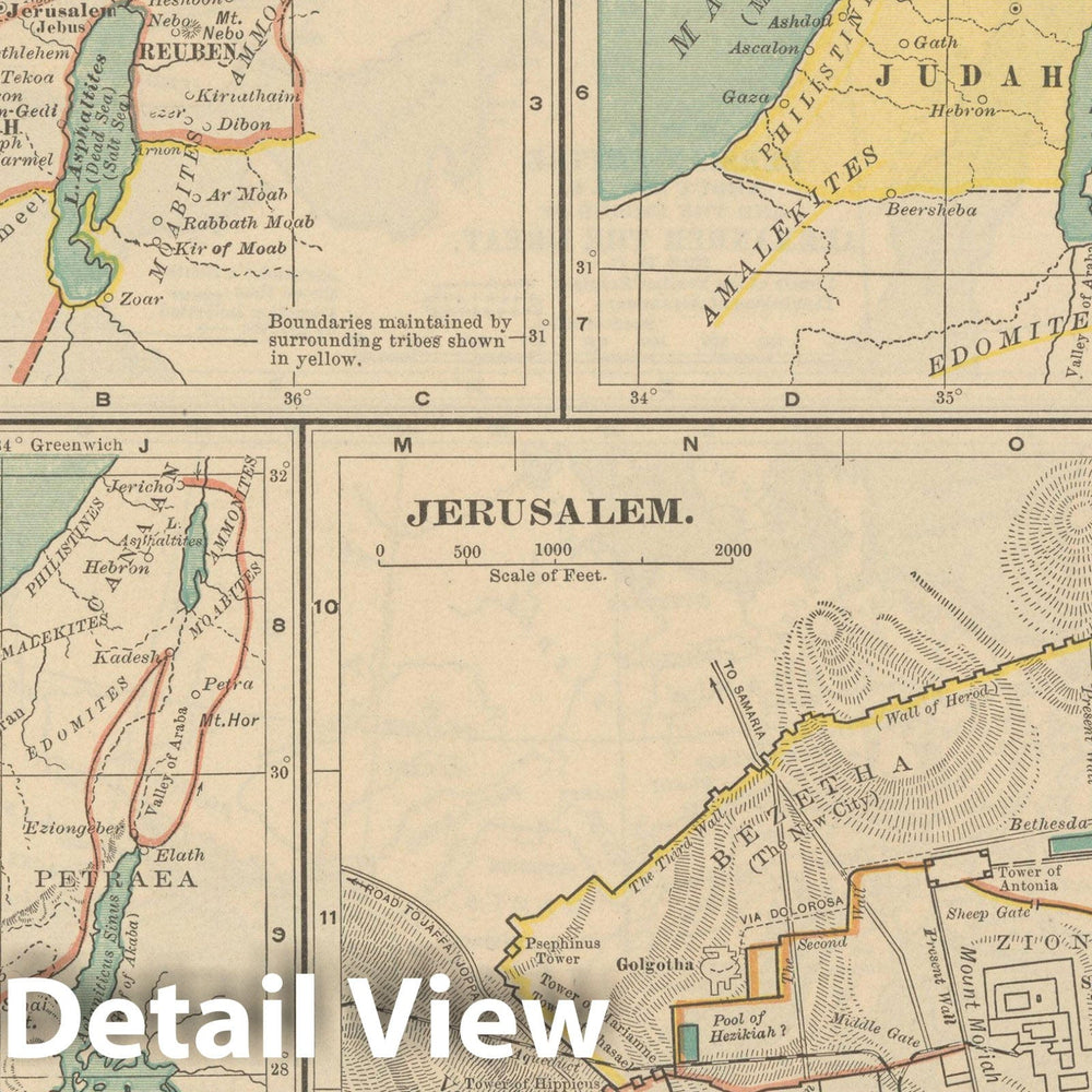 Historic Map : Israel & Jordan & Egypt 1914 , Century Atlas of the World, Vintage Wall Art