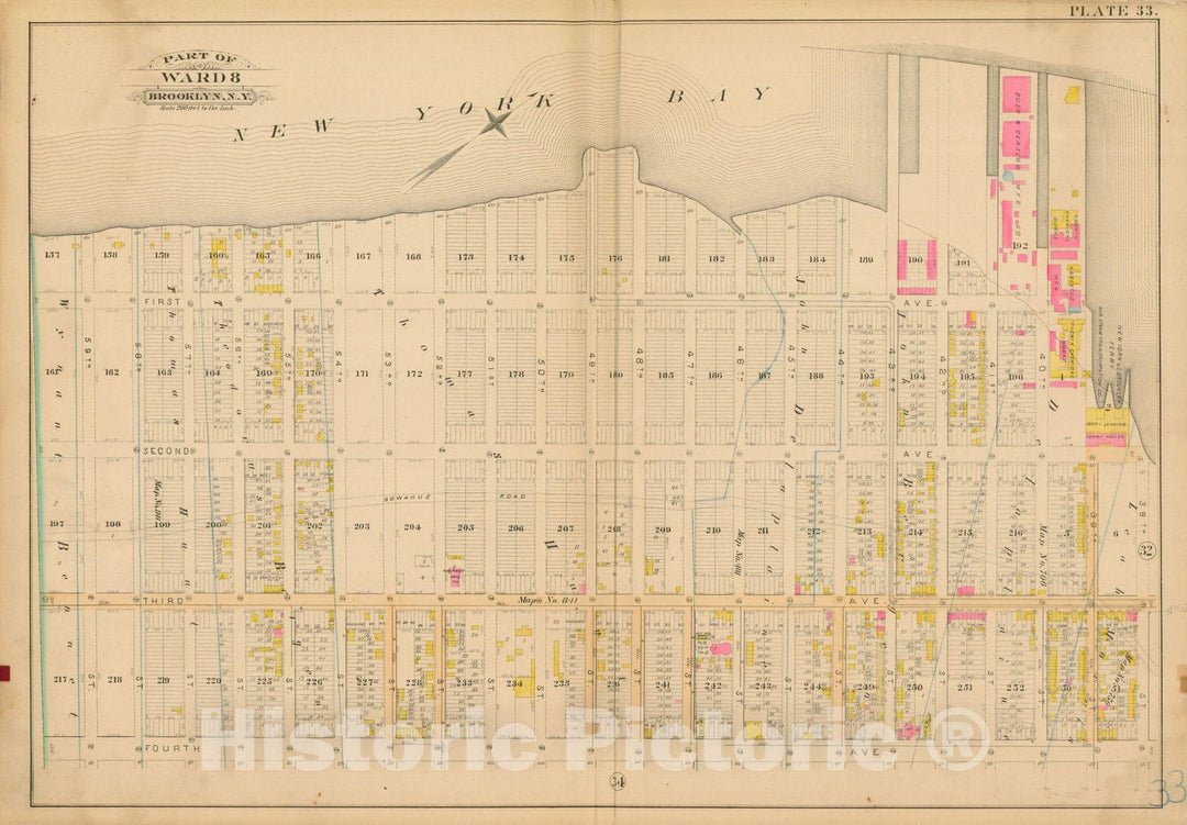 Historic Map : Robinson's Atlas City of Brooklyn, NY, Brooklyn 1886 Plate 033 , Vintage Wall Art