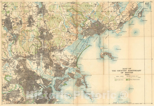 Historic Map : Country Northeast of Boston 1897 , Vintage Wall Art