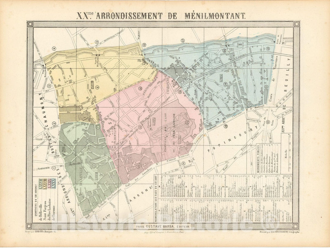 Historic Map : Europe, Paris 1860 20th Arrondissement , Vintage Wall Art